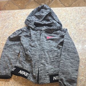 Nike Kids Heathered Gray Hoodie with Pink Swoosh